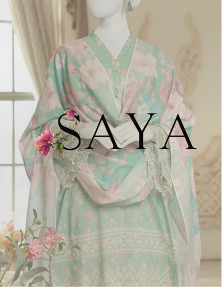 Saya Luxury Fancy Spring Rain Chikan Kari Printed Lawn Unstitched - 3 piece