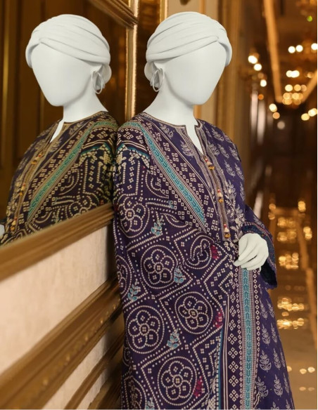 Saya Luxury Fancy Plum Purple Chikan Kari Printed Lawn Unstitched - 3 piece