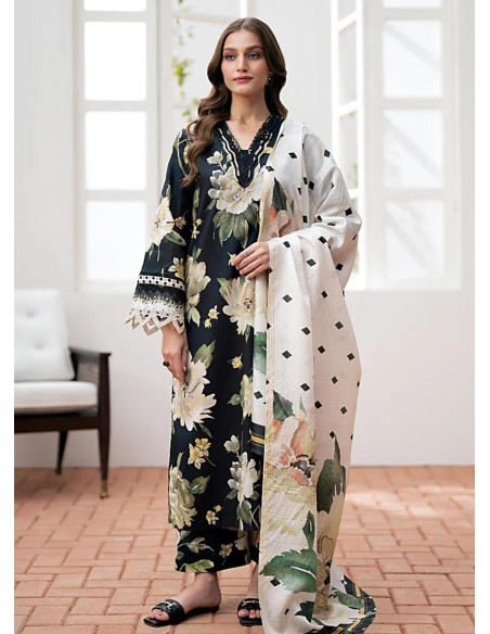 3 Pcs Women's Unstitched Linen Printed Suit