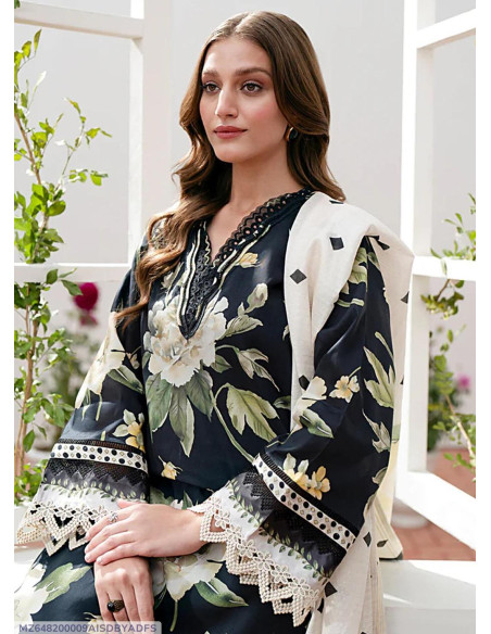 3 Pcs Women's Unstitched Linen Printed Suit