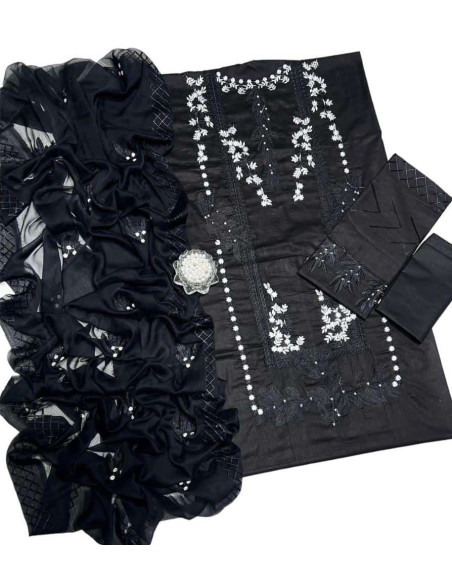 3 Pcs Women's Unstitched Lawn Embroidered Suit