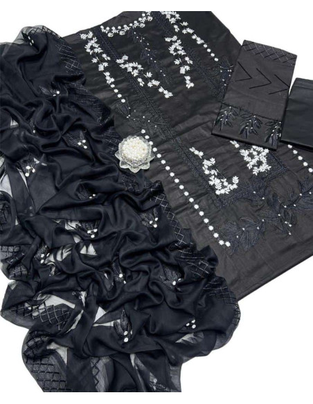 3 Pcs Women's Unstitched Lawn Embroidered Suit