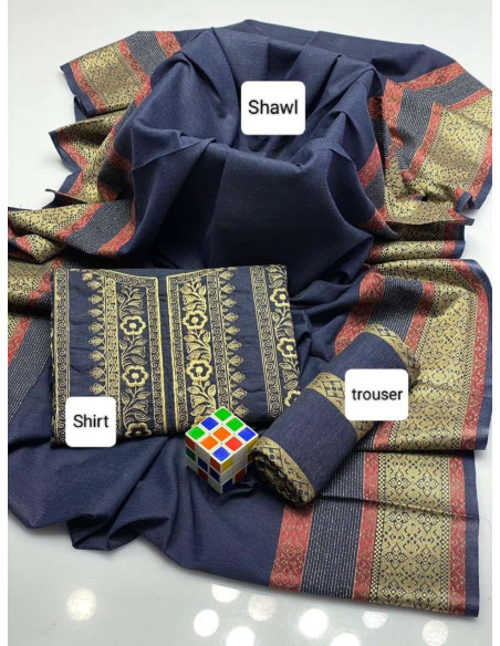 3 Pcs Women's Unstitched Lawn Embroidered Suit