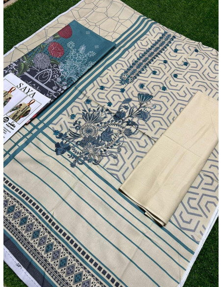  3 Pcs Women's Unstitched Dhanak Embroidered Suit