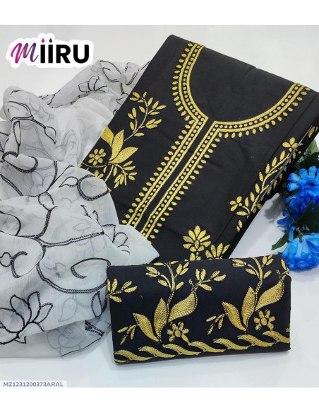 3 Pcs Women's Unstitched Cotton Embroidered Suit