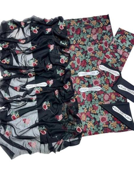 3 Pcs Women's Unstitched Linen Printed Suit