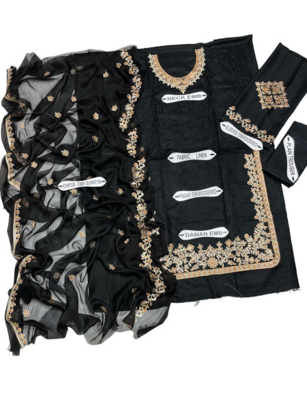 3 Pcs Women's Unstitched Linen...