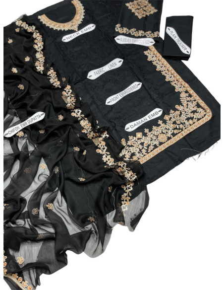 3 Pcs Women's Unstitched Linen Printed Suit