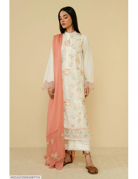 3 Pcs Women's Unstitched Dhanak Embroidered Suit