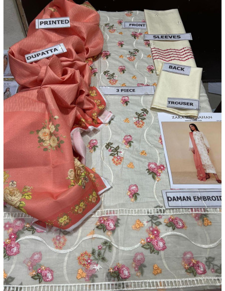 3 Pcs Women's Unstitched Dhanak Embroidered Suit