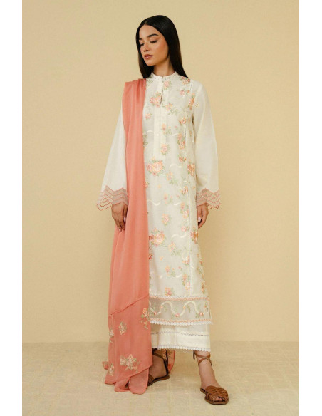 3 Pcs Women's Unstitched Dhanak Embroidered Suit