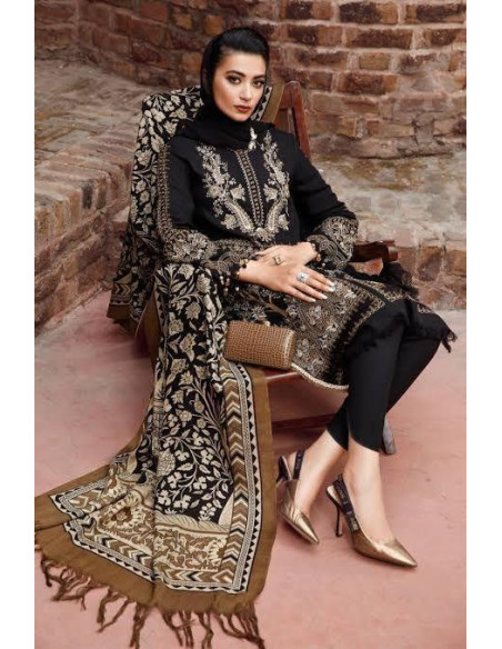 3 Pcs Women's Unstitched Dhanak Embroidered Suit
