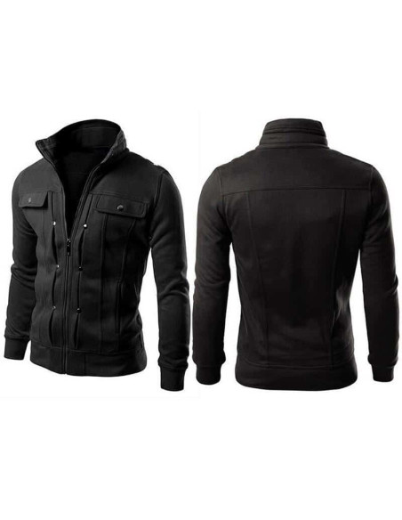 1 Pc Men's Fleece Plain Jacket- Mexican Style- Black