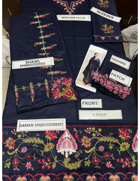 3 Pcs Women's Unstitched Dhanak Embroidered Suit