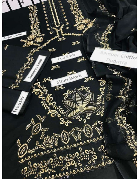 3 Pcs Women's Unstitched Lawn Embroidered Suit