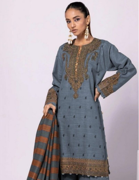 Khaadi Jet Grey Khaadi Fabric Unstitched 3 Piece