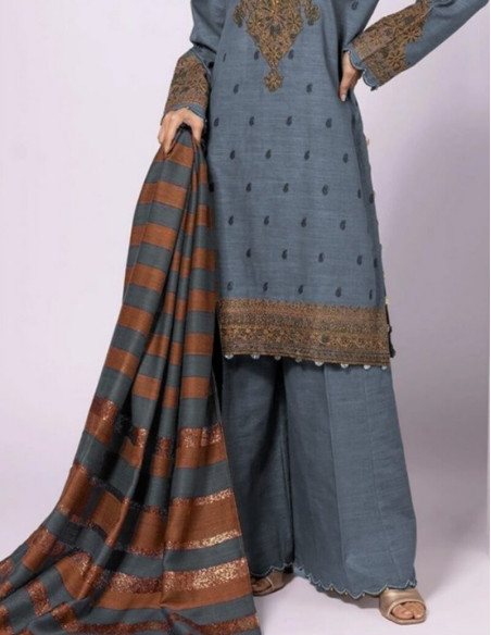 Khaadi Jet Grey Khaadi Fabric Unstitched 3 Piece