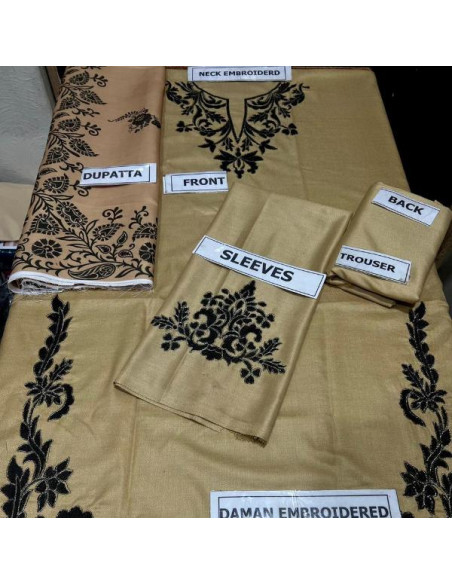 3 Pcs Women's Unstitched Dhanak Embroidered Suit