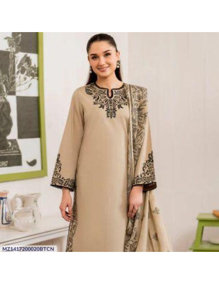 3 Pcs Women's Unstitched Dhanak Embroidered Suit