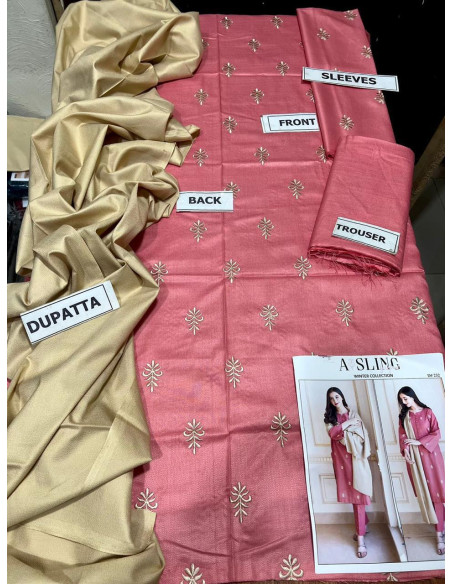 3 Pcs Women's Unstitched Dhanak Embroidered Suit