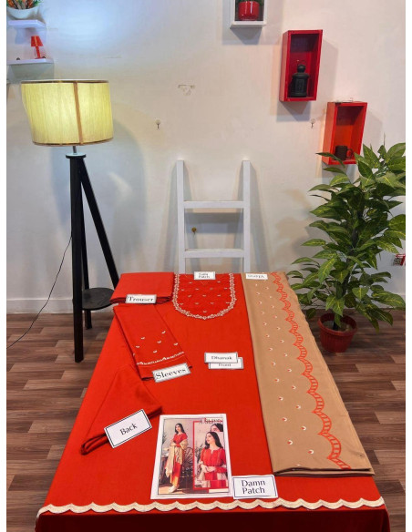 3 Pcs Women's Unstitched Dhanak Embroidered Suit