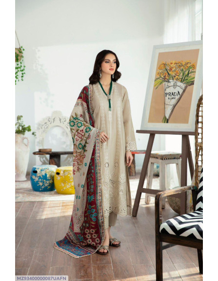 3 Pcs Women's Unstitched Dhanak...