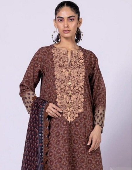Khaadi Dull Purple and Crater Brown Khaadi Fabric Unstitched 3 Piece