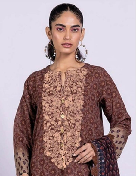 Khaadi Dull Purple and Crater Brown Khaadi Fabric Unstitched 3 Piece