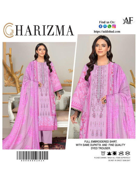 3 Pcs Women's Unstitched Dhanak Embroidered Suit