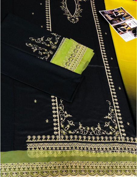 3 Pcs Women's Unstitched Dhanak Embroidered Suit