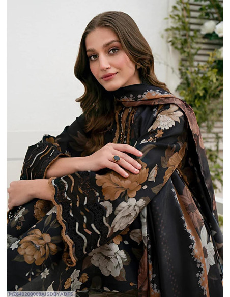 3 Pcs Women's Unstitched Linen Printed  Suit