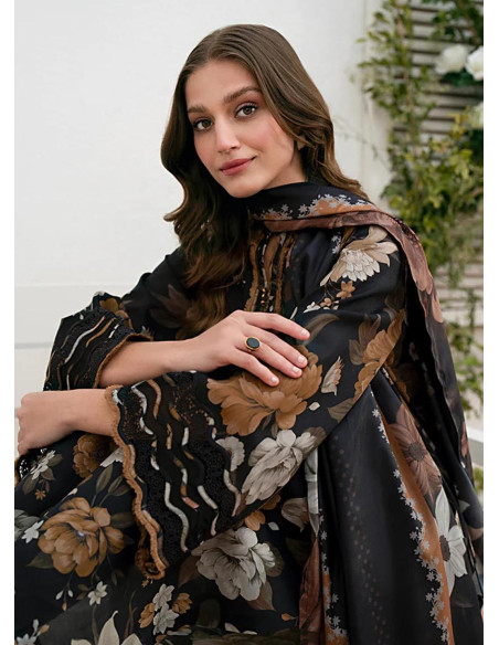 3 Pcs Women's Unstitched Linen Printed  Suit