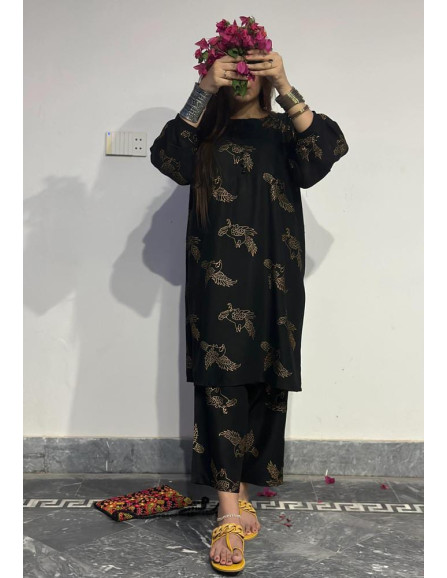 2 Pcs Women's Stitched Linen Suit