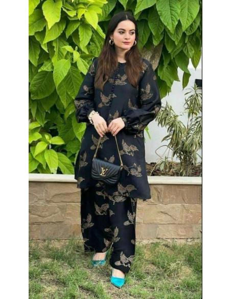 2 Pcs Women's Stitched Linen Suit