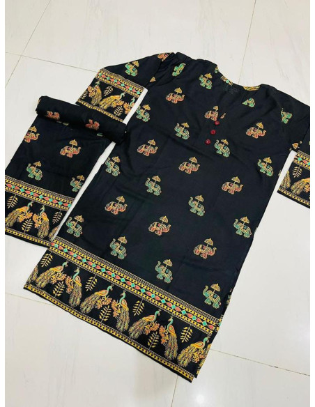 2 Pcs Women's Stitched Linen Block Printed Suit