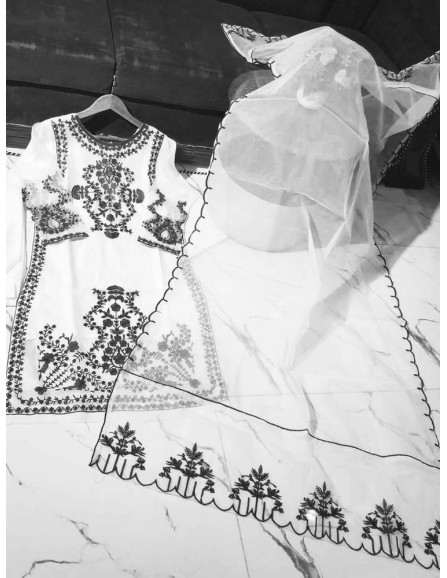 3 Pcs Women's Stitched Organza...