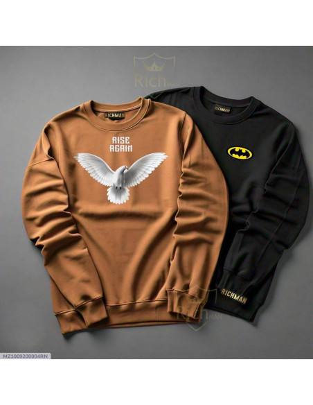 Men's Fleece Printed Sweatshirt, Pack Of 2