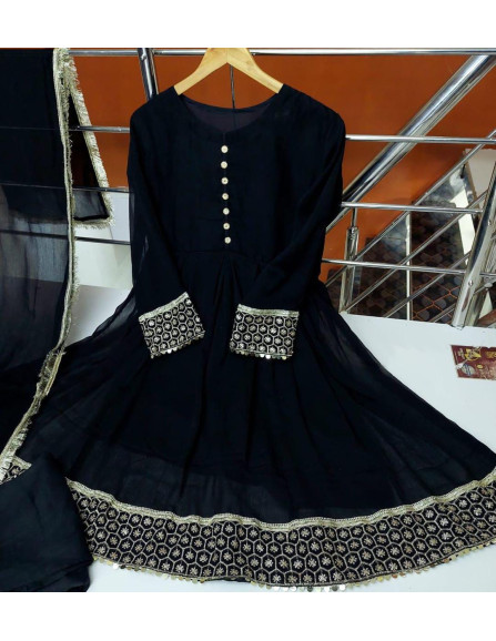 Elegant Net Embroidered Suit with...