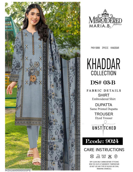 3 Pcs Women's Unstitched Khaddar Digital Print Suit