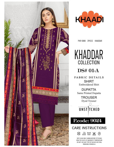 3 Pcs Women's Unstitched Khaddar Digital Print Suit