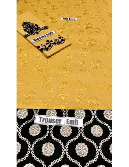 2 Pcs Women's Unstitched Lawn Sequins Embroidered Suit