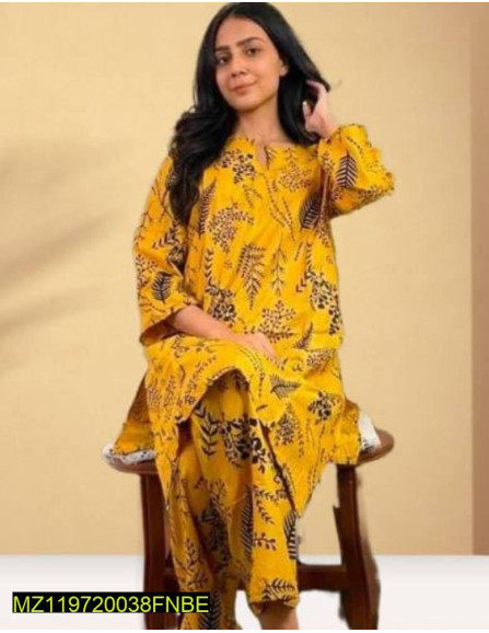 2 Pcs Women's Stitched Linen Printed...