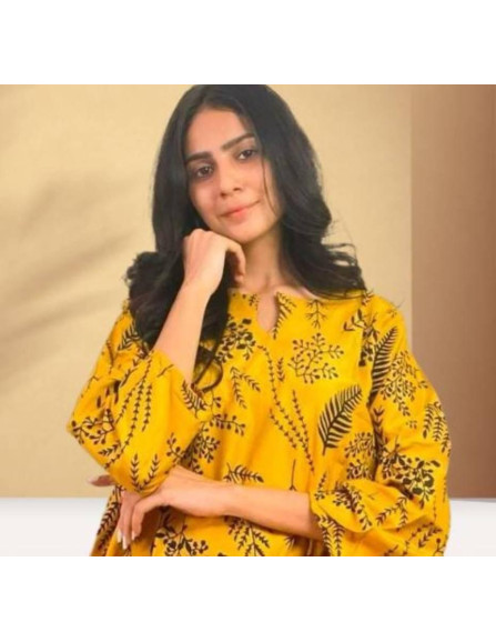 2 Pcs Women's Stitched Linen Printed...