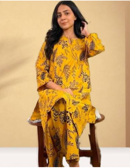 2 Pcs Women's Stitched Linen Printed...