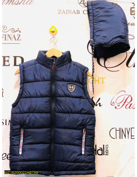 1 Pc Men's Stitched Parachute Quilted Plain Sleeveless Jacket