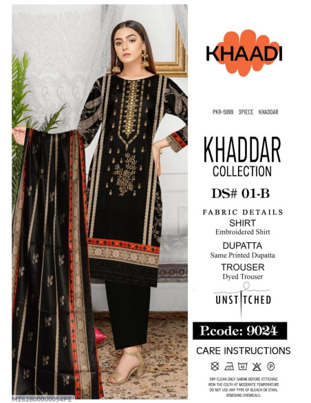 3 pcs women unstitched khaddar digital print suit 