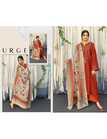 3 pcs women unstitched khaddar Embroidered suit 