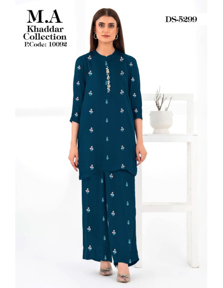 Elegant 2 Pcs Embroidered Khaddar Suit in Blue