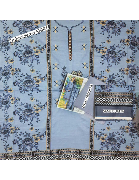 3 pcs women unstitched khaddar digital print suit