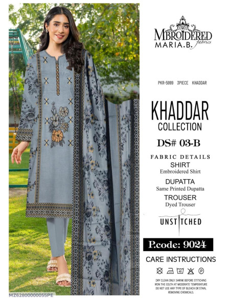 3 pcs women unstitched khaddar digital print suit